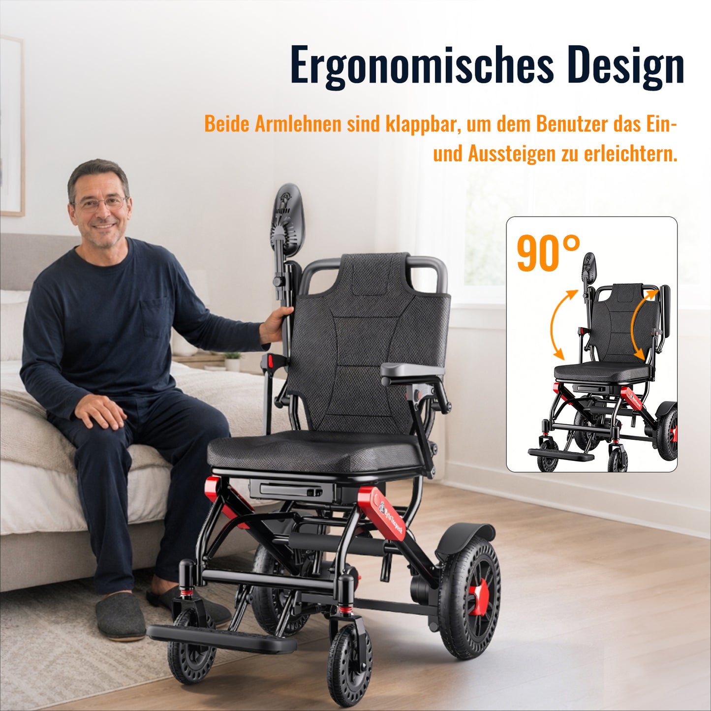 Invvqu V4H – Faltbarer Elektrorollstuhl mit leistungsstarkem 500-W-Motor und zwei 10-Ah-Akkus, Reichweite 2 x 20 km