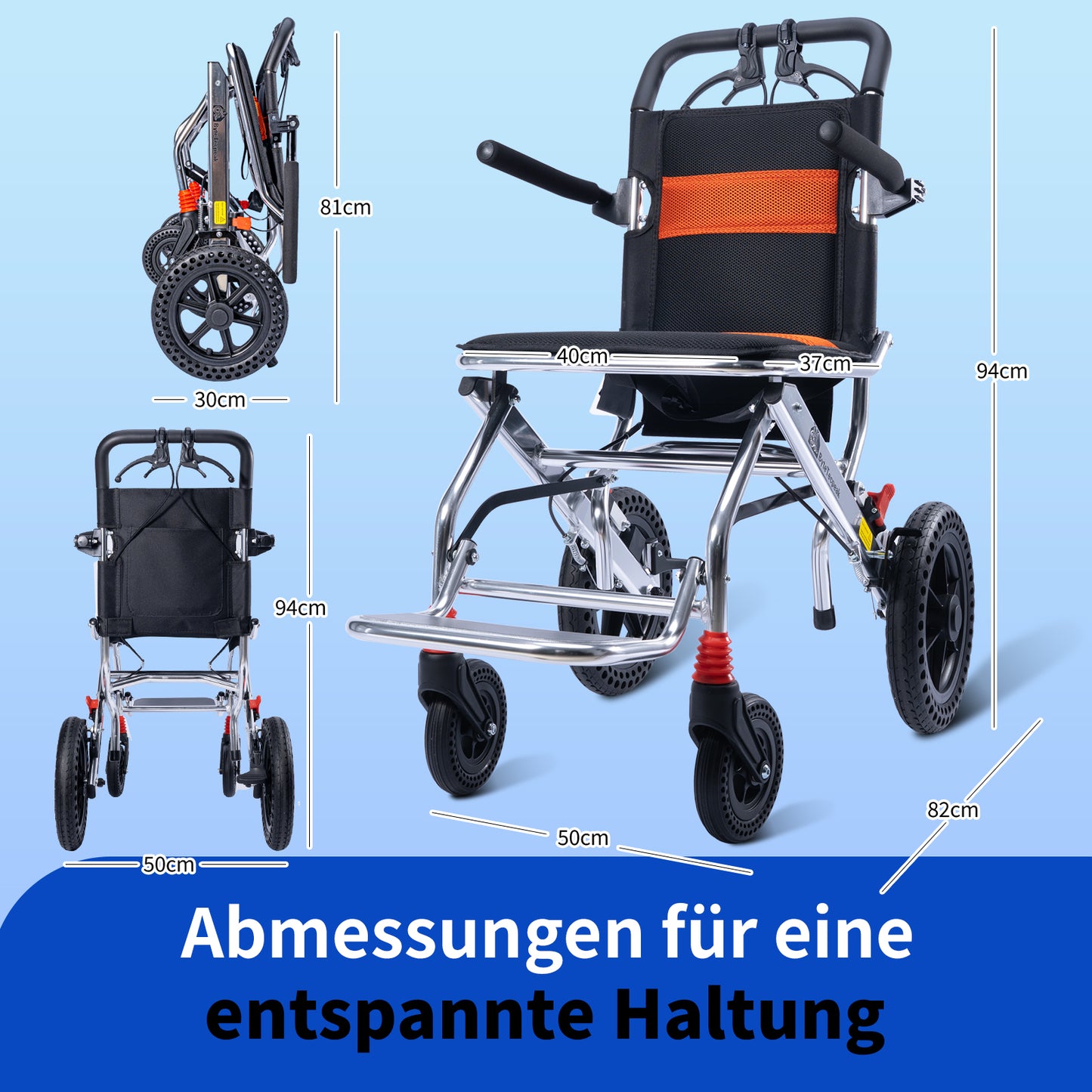 Invvqu M2 Faltbarer Rollstuhl – Leicht, Aluminiumrahmen, Reisefreundlich