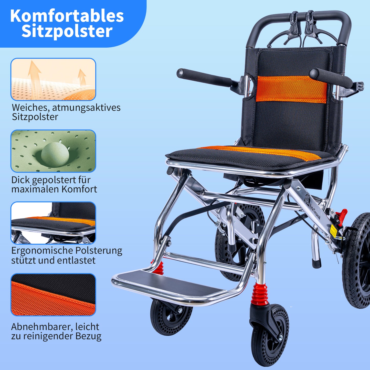 Invvqu M2 Faltbarer Rollstuhl – Leicht, Aluminiumrahmen, Reisefreundlich