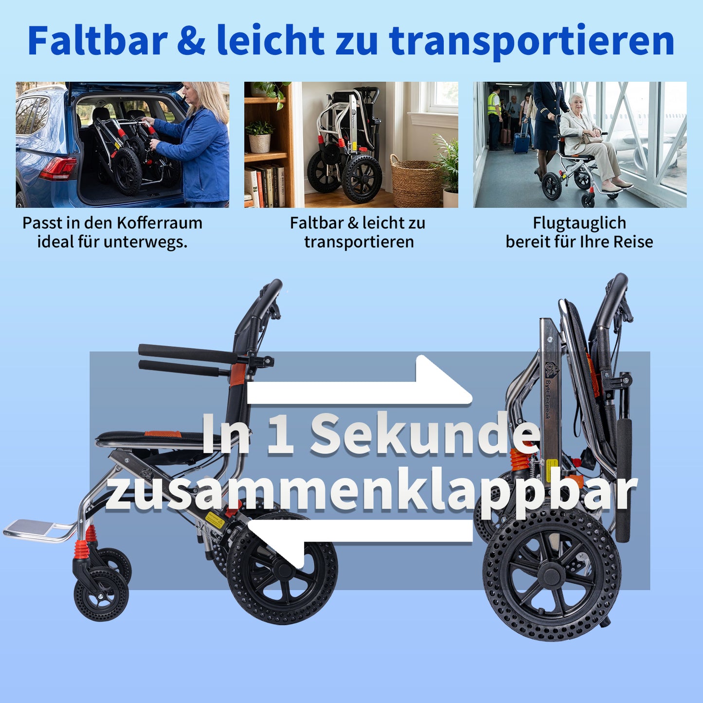 Invvqu M2 Faltbarer Rollstuhl – Leicht, Aluminiumrahmen, Reisefreundlich