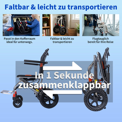 Invvqu M2 Faltbarer Rollstuhl – Leicht, Aluminiumrahmen, Reisefreundlich