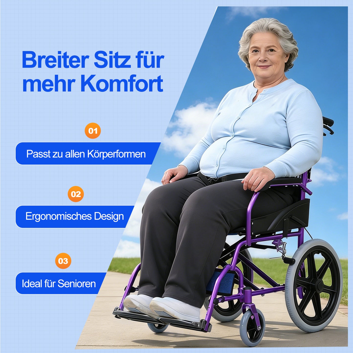 Invvqu M3-L – Faltbarer leichter Senioren-Begleitrollstuhl, 10 kg, 100 kg Tragkraft, Aluminium