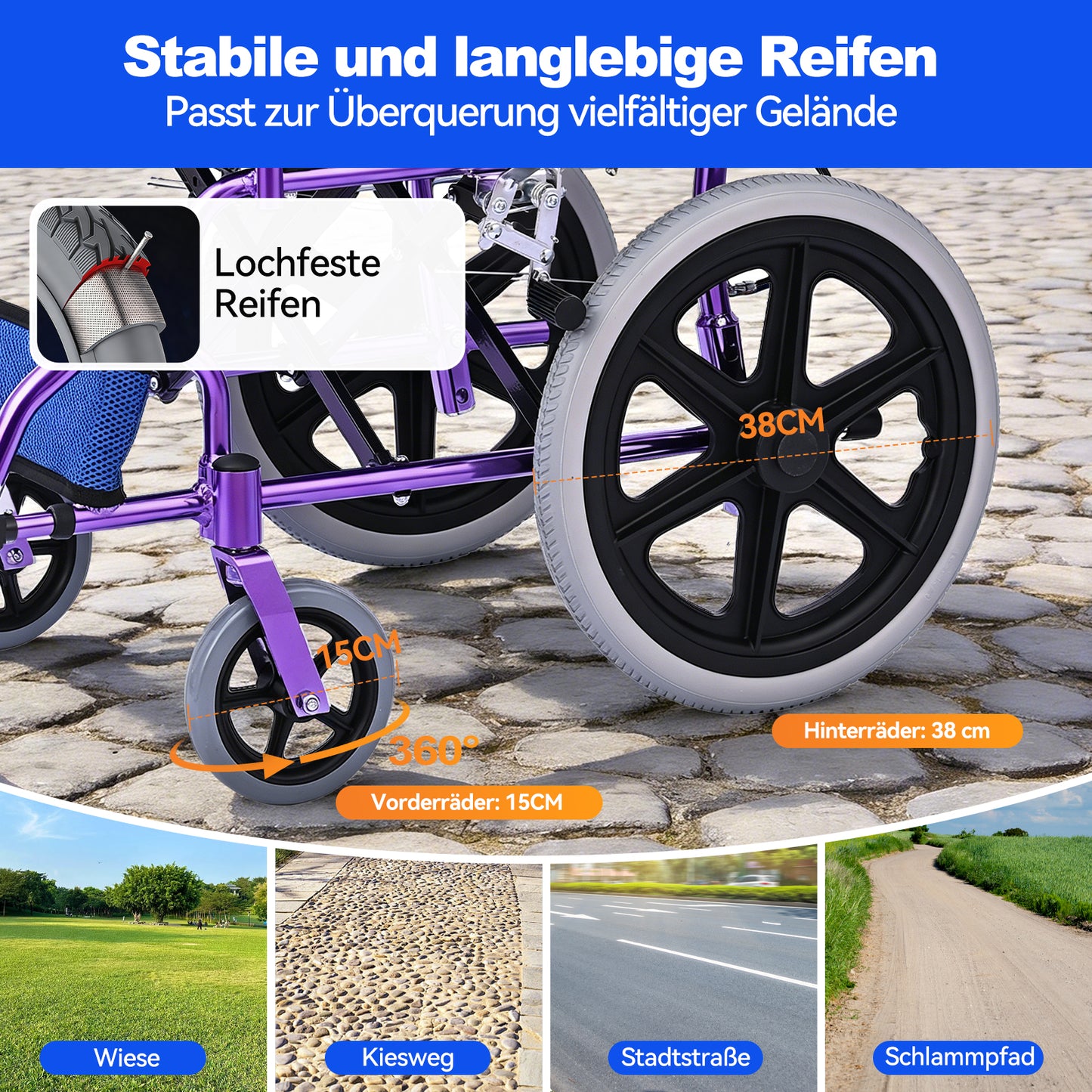 Invvqu M3-L – Faltbarer leichter Senioren-Begleitrollstuhl, 10 kg, 100 kg Tragkraft, Aluminium