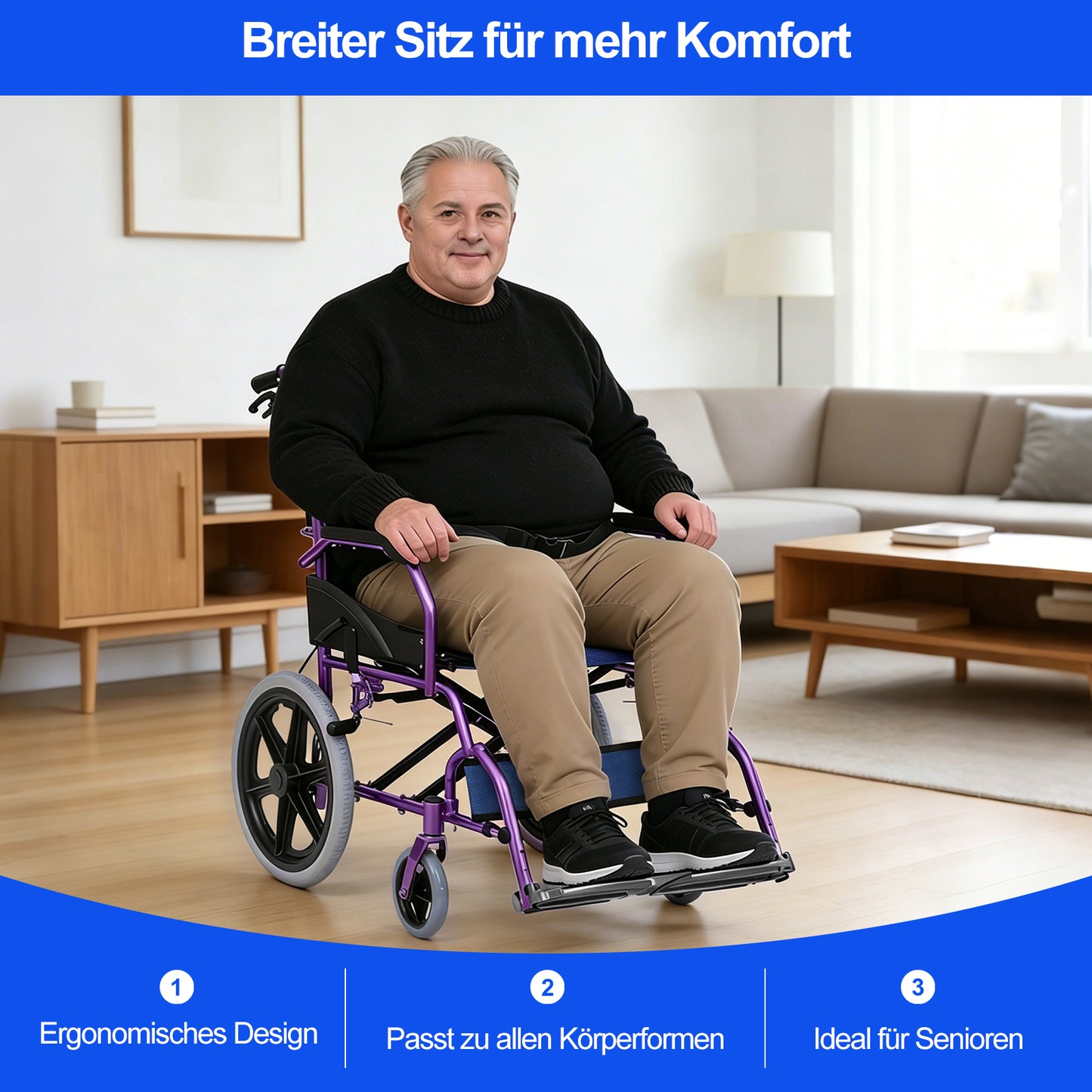 Invvqu M3-L – Faltbarer leichter Senioren-Begleitrollstuhl, 10 kg, 100 kg Tragkraft, Aluminium