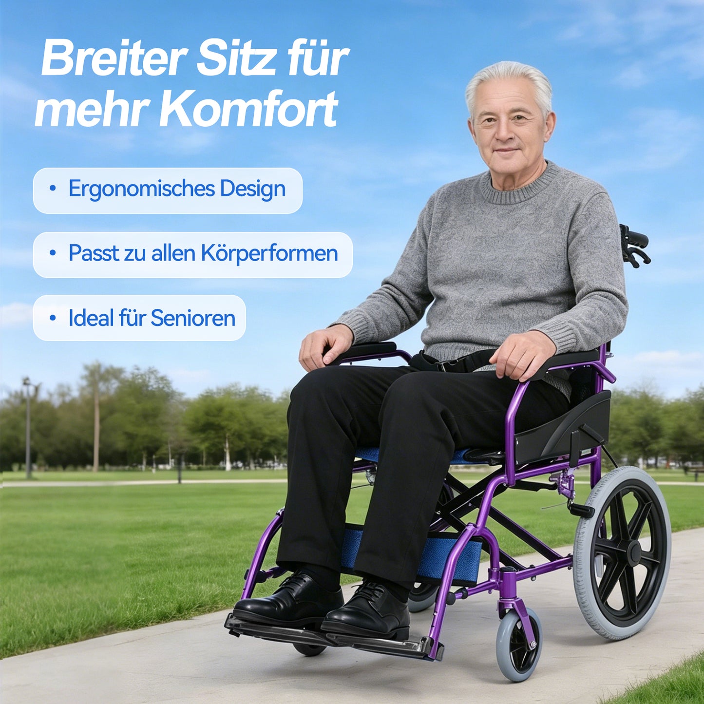 Invvqu M3-L – Faltbarer leichter Senioren-Begleitrollstuhl, 10 kg, 100 kg Tragkraft, Aluminium