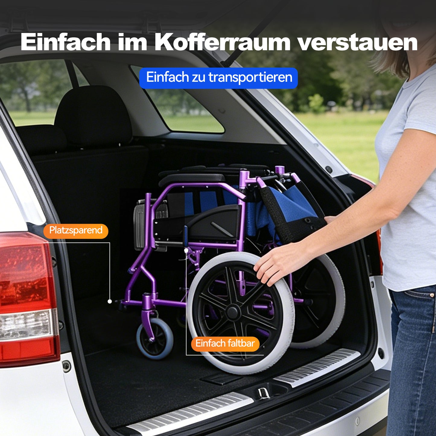Invvqu M3-L – Faltbarer leichter Senioren-Begleitrollstuhl, 10 kg, 100 kg Tragkraft, Aluminium