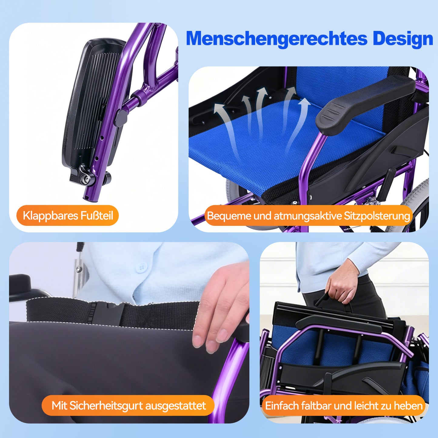 Invvqu M3-L – Faltbarer leichter Senioren-Begleitrollstuhl, 10 kg, 100 kg Tragkraft, Aluminium