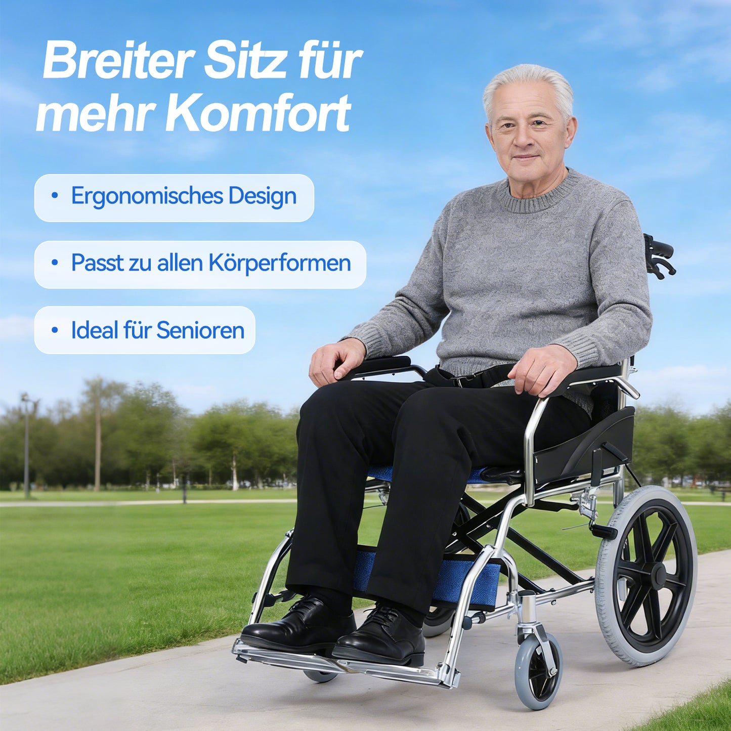 Invvqu M3 Faltbarer Rollstuhl – Leicht, Stabil, Aluminiumrahmen, 100 kg Tragkraft