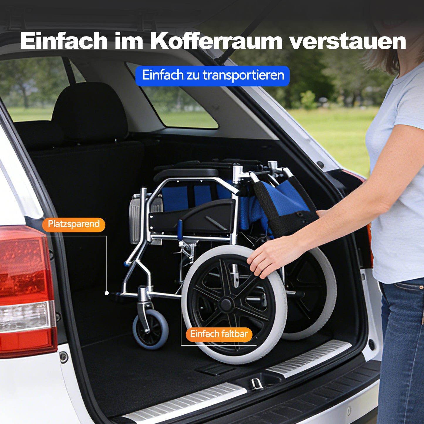 Invvqu M3 Faltbarer Rollstuhl – Leicht, Stabil, Aluminiumrahmen, 100 kg Tragkraft