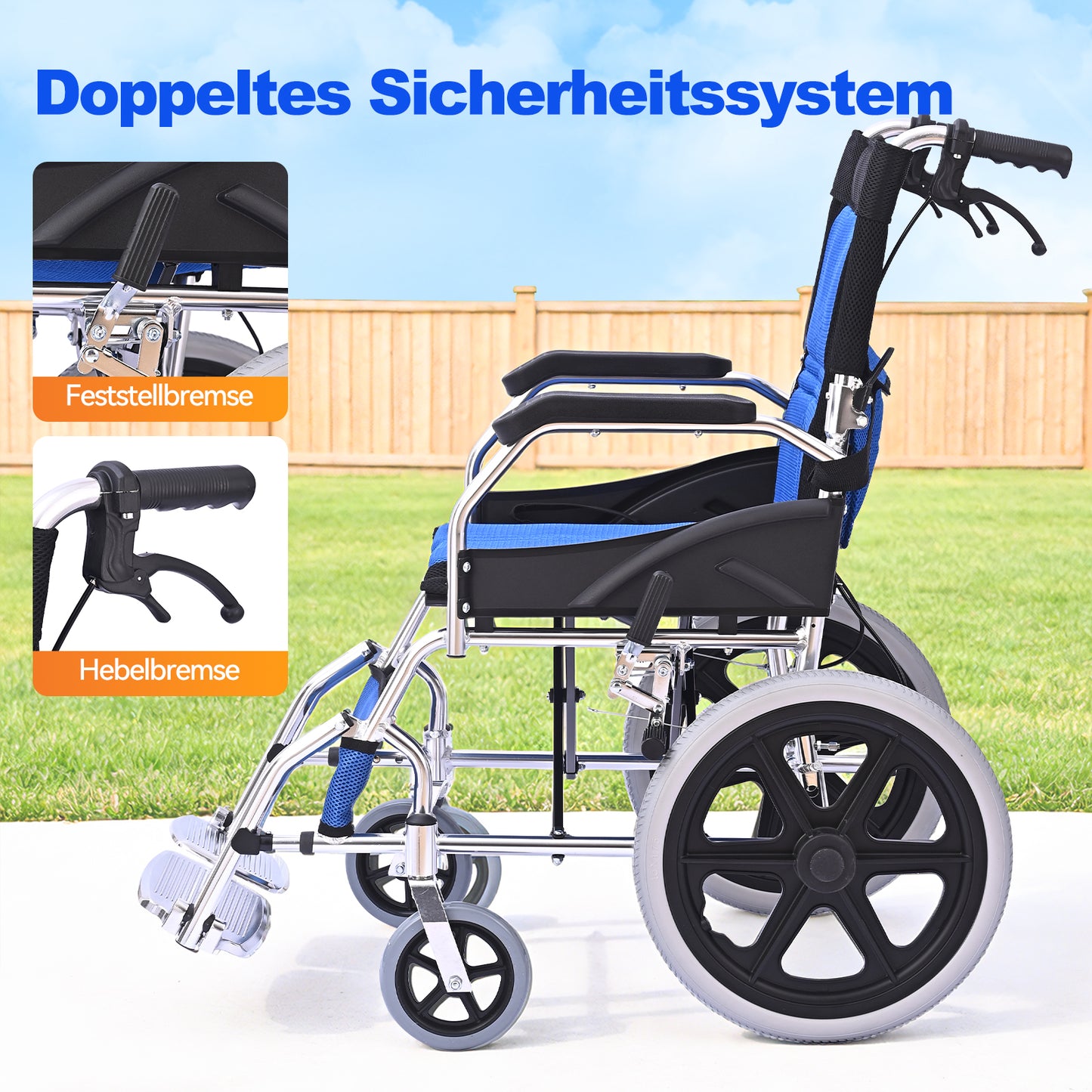 Invvqu M3 Faltbarer Rollstuhl – Leicht, Stabil, Aluminiumrahmen, 100 kg Tragkraft
