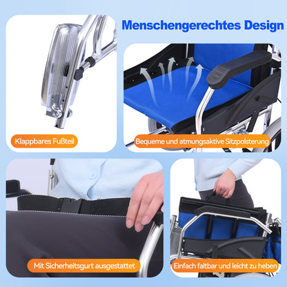 Invvqu M3 Faltbarer Rollstuhl – Leicht, Stabil, Aluminiumrahmen, 100 kg Tragkraft