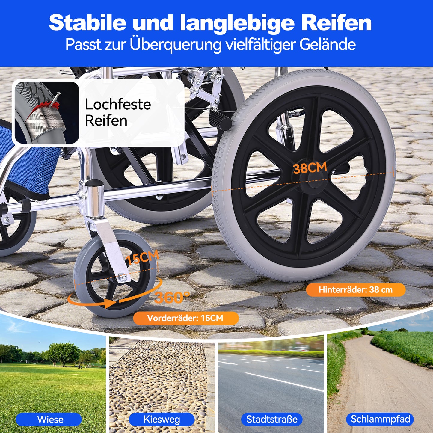 Invvqu M3 Faltbarer Rollstuhl – Leicht, Stabil, Aluminiumrahmen, 100 kg Tragkraft
