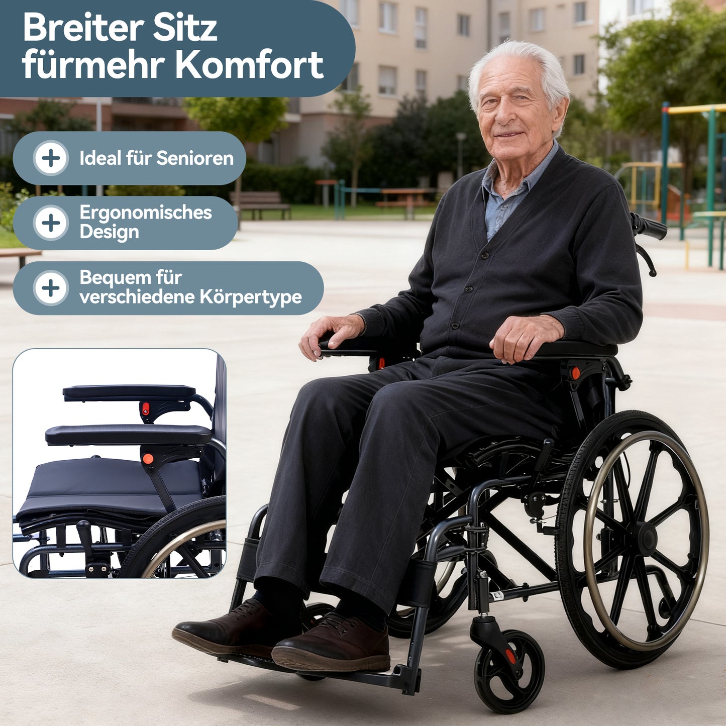 Invvqu M4 Faltbarer Rollstuhl – Leicht, Manueller Aluminium Rollstuhl, 100 kg