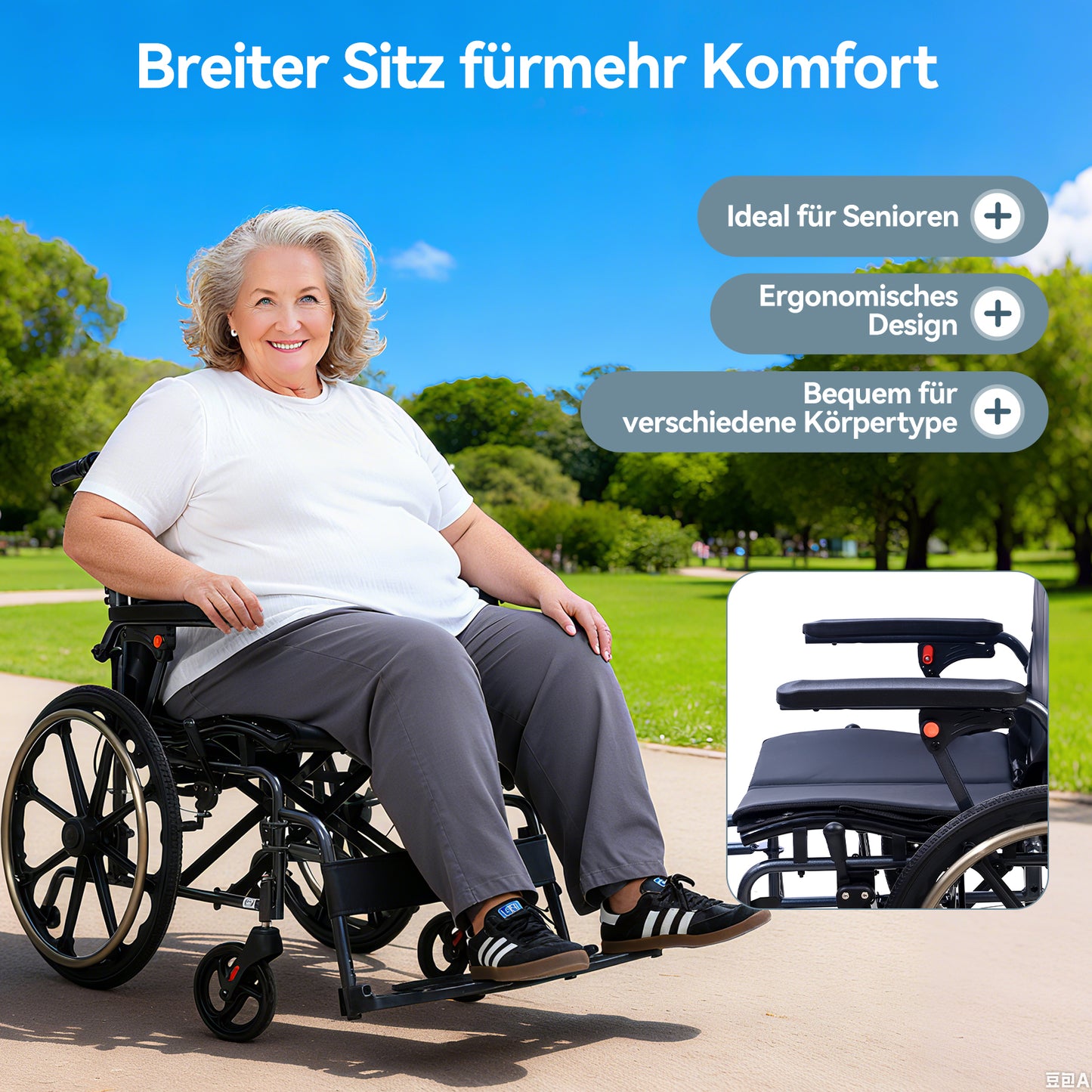 Invvqu M4 Faltbarer Rollstuhl – Leicht, Manueller Aluminium Rollstuhl, 100 kg