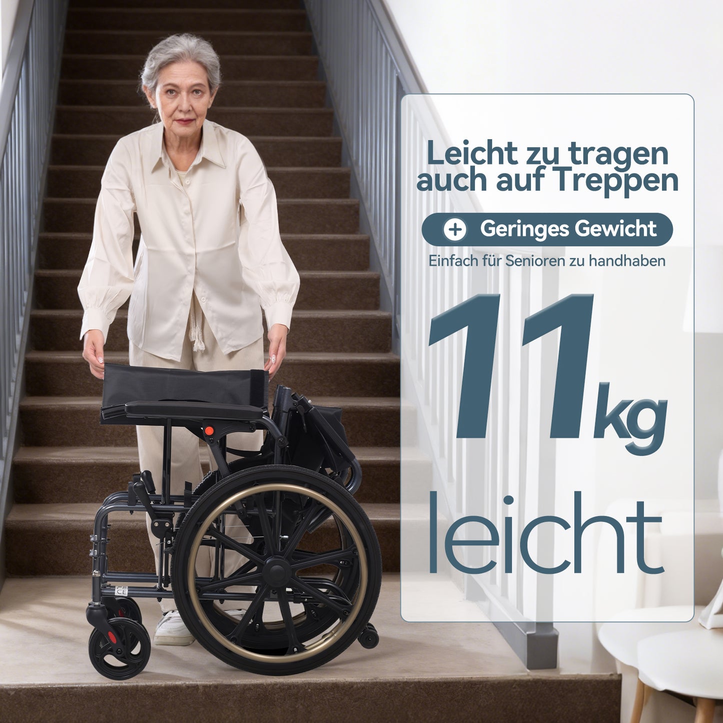 Invvqu M4 Faltbarer Rollstuhl – Leicht, Manueller Aluminium Rollstuhl, 100 kg