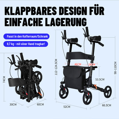 Invvqu W2-S – Rollator mit Unterarmstützen und Armauflagen, höhenverstellbar, bis 150 kg
