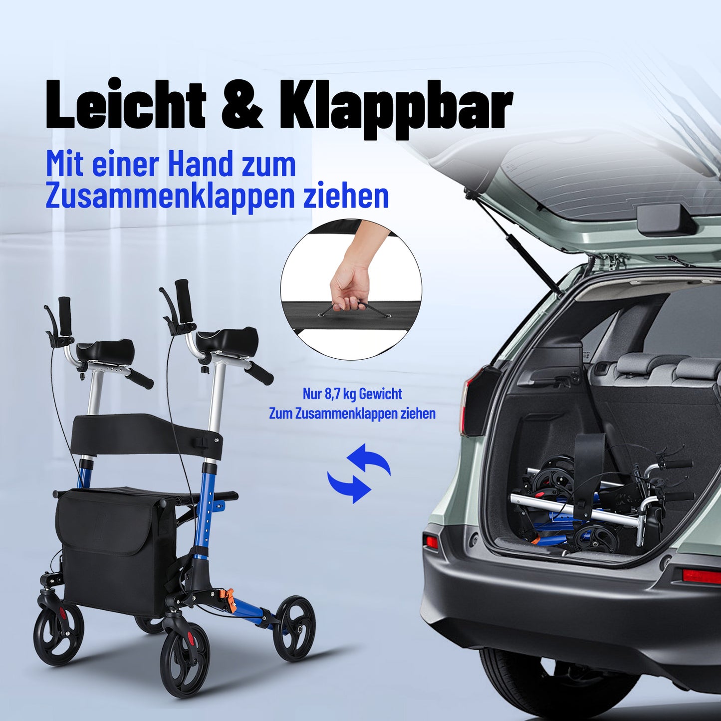 Invvqu R2 Rollator mit Sitz – Leicht, klappbar & höhenverstellbar, 150 kg