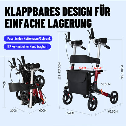 Invvqu W2-R – Rollator mit Unterarmstützen und Armauflagen, höhenverstellbar, bis 150 kg