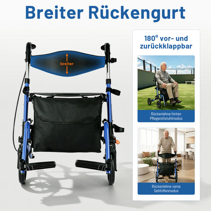 Invvqu W3-B – 2-in-1 Rollator & Transportstuhl mit Fußstützen, faltbar, bis 150 kg