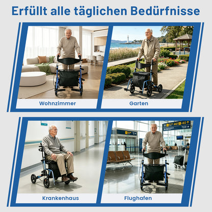 Invvqu W3-B – 2-in-1 Rollator & Transportstuhl mit Fußstützen, faltbar, bis 150 kg