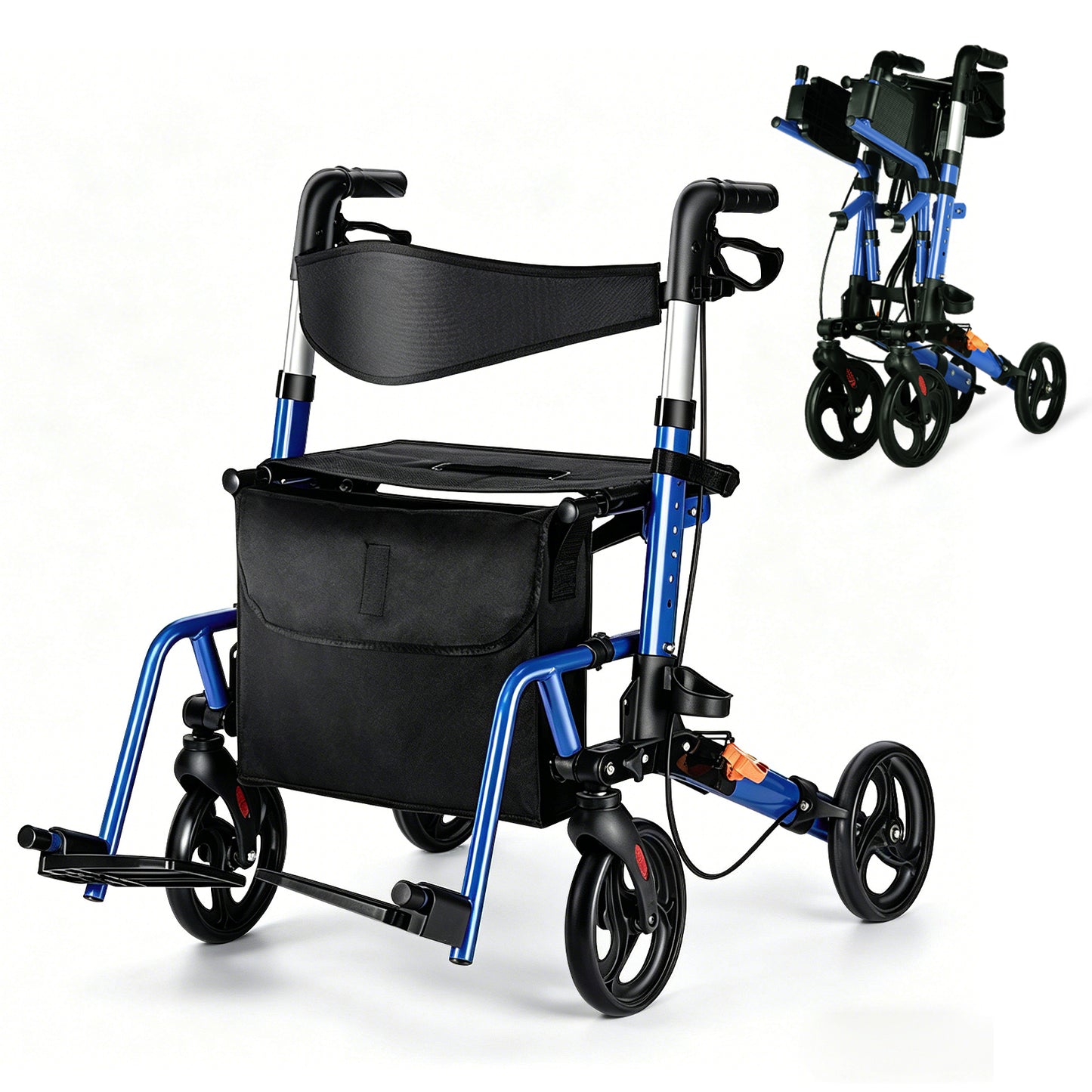 Invvqu W3-B – 2-in-1 Rollator & Transportstuhl mit Fußstützen, faltbar, bis 150 kg