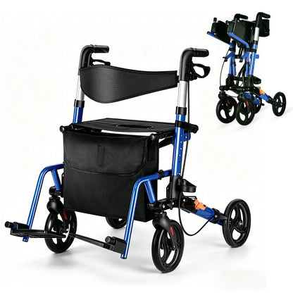 Invvqu W3-B – 2-in-1 Rollator & Transportstuhl mit Fußstützen, faltbar, bis 150 kg