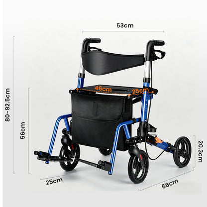 Invvqu W3-B – 2-in-1 Rollator & Transportstuhl mit Fußstützen, faltbar, bis 150 kg