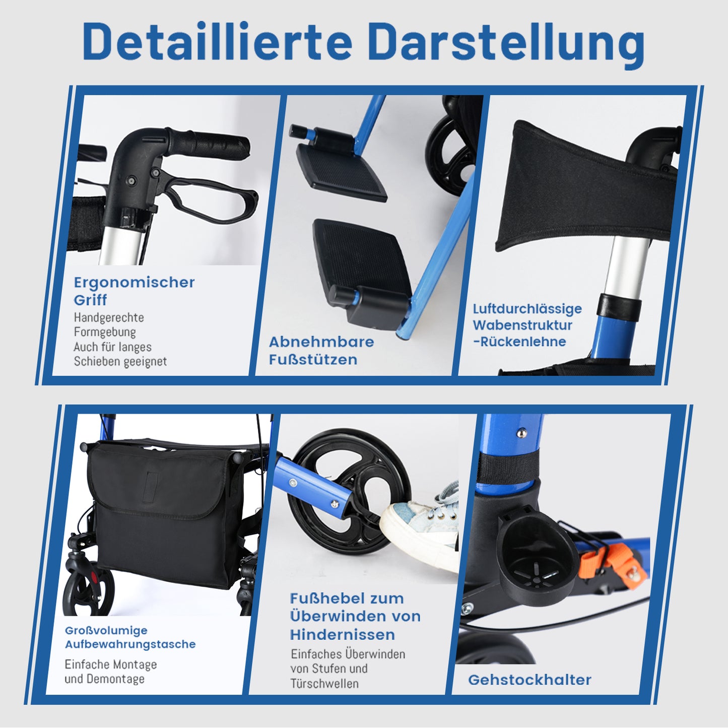 Invvqu W3-B – 2-in-1 Rollator & Transportstuhl mit Fußstützen, faltbar, bis 150 kg