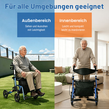 Invvqu W3-B – 2-in-1 Rollator & Transportstuhl mit Fußstützen, faltbar, bis 150 kg