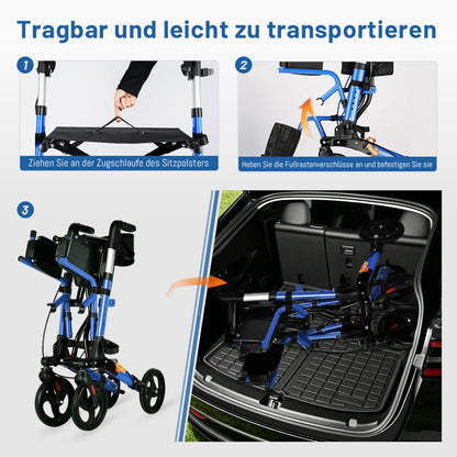 Invvqu W3-B – 2-in-1 Rollator & Transportstuhl mit Fußstützen, faltbar, bis 150 kg