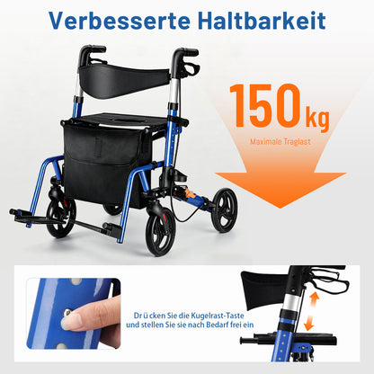 Invvqu W3-B – 2-in-1 Rollator & Transportstuhl mit Fußstützen, faltbar, bis 150 kg