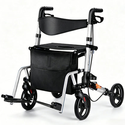Invvqu W3-Y – 2-in-1 Rollator & Transportstuhl mit Fußstützen, faltbar, bis 150 kg