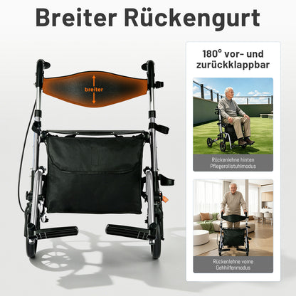 Invvqu W3-Y – 2-in-1 Rollator & Transportstuhl mit Fußstützen, faltbar, bis 150 kg