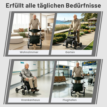 Invvqu W3-Y – 2-in-1 Rollator & Transportstuhl mit Fußstützen, faltbar, bis 150 kg