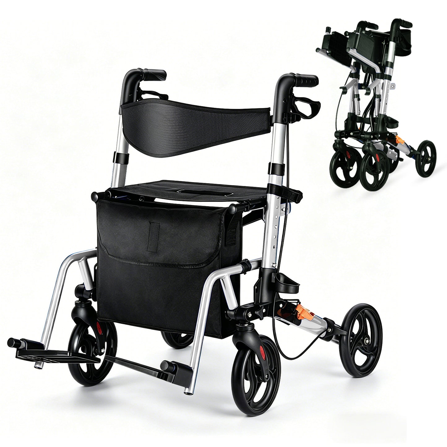 Invvqu W3-Y – 2-in-1 Rollator & Transportstuhl mit Fußstützen, faltbar, bis 150 kg
