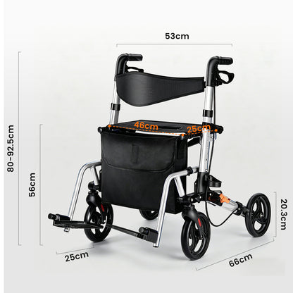 Invvqu W3-Y – 2-in-1 Rollator & Transportstuhl mit Fußstützen, faltbar, bis 150 kg
