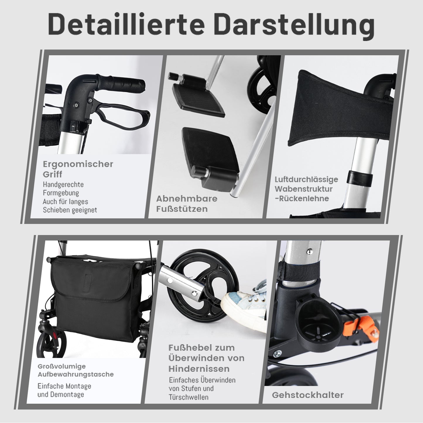 Invvqu W3-Y – 2-in-1 Rollator & Transportstuhl mit Fußstützen, faltbar, bis 150 kg