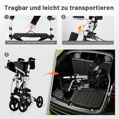Invvqu W3-Y – 2-in-1 Rollator & Transportstuhl mit Fußstützen, faltbar, bis 150 kg