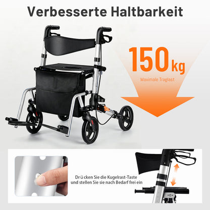 Invvqu W3-Y – 2-in-1 Rollator & Transportstuhl mit Fußstützen, faltbar, bis 150 kg