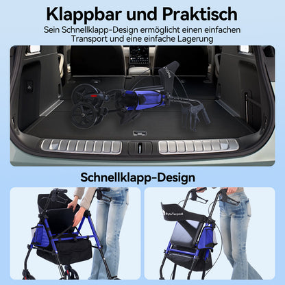 Invvqu W4-B – Stabiler Rollator mit Sitz & Tasche, 150 kg Tragkraft, 8-Zoll-Räder, Blau