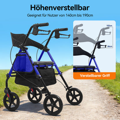 Invvqu W4-B – Stabiler Rollator mit Sitz & Tasche, 150 kg Tragkraft, 8-Zoll-Räder, Blau