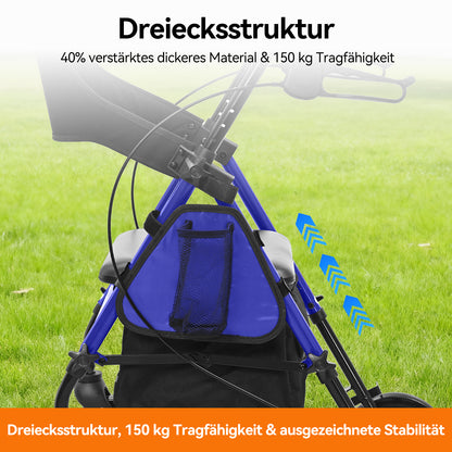 Invvqu W4-B – Stabiler Rollator mit Sitz & Tasche, 150 kg Tragkraft, 8-Zoll-Räder, Blau