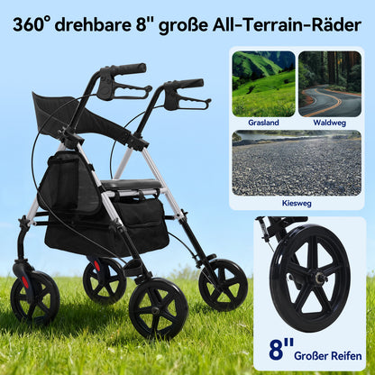 Invvqu W4-S– Stabiler Rollator mit Sitz & Tasche, 150 kg Tragkraft, 8-Zoll-Räder, Blau