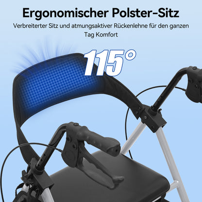 Invvqu W4-S– Stabiler Rollator mit Sitz & Tasche, 150 kg Tragkraft, 8-Zoll-Räder, Blau