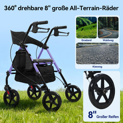 Invvqu W4-L – Stabiler Rollator mit Sitz & Tasche, 150 kg Tragkraft, 8-Zoll-Räder, Blau