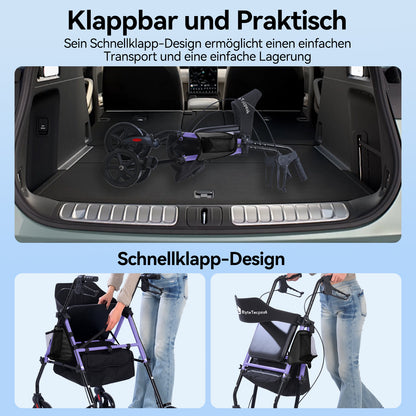 Invvqu W4-L – Stabiler Rollator mit Sitz & Tasche, 150 kg Tragkraft, 8-Zoll-Räder, Blau