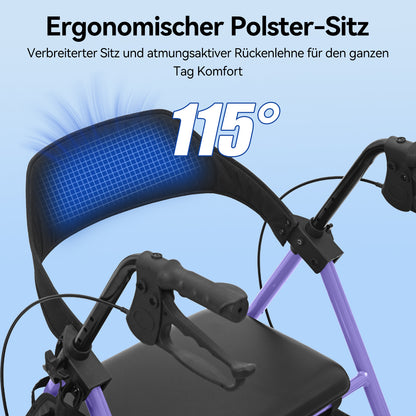 Invvqu W4-L – Stabiler Rollator mit Sitz & Tasche, 150 kg Tragkraft, 8-Zoll-Räder, Blau