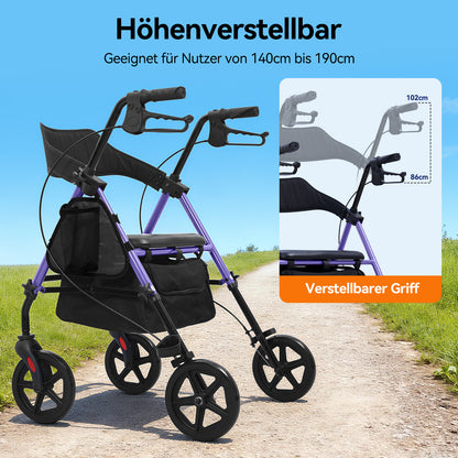 Invvqu W4-L – Stabiler Rollator mit Sitz & Tasche, 150 kg Tragkraft, 8-Zoll-Räder, Blau