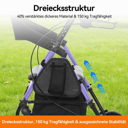 Invvqu W4-L – Stabiler Rollator mit Sitz & Tasche, 150 kg Tragkraft, 8-Zoll-Räder, Blau