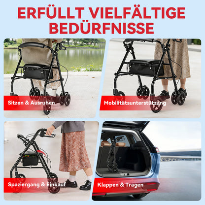 Invvqu W5 – Leichter faltbarer Rollator, 8,14 kg, mit Sitz & Tasche, höhenverstellbartellbar